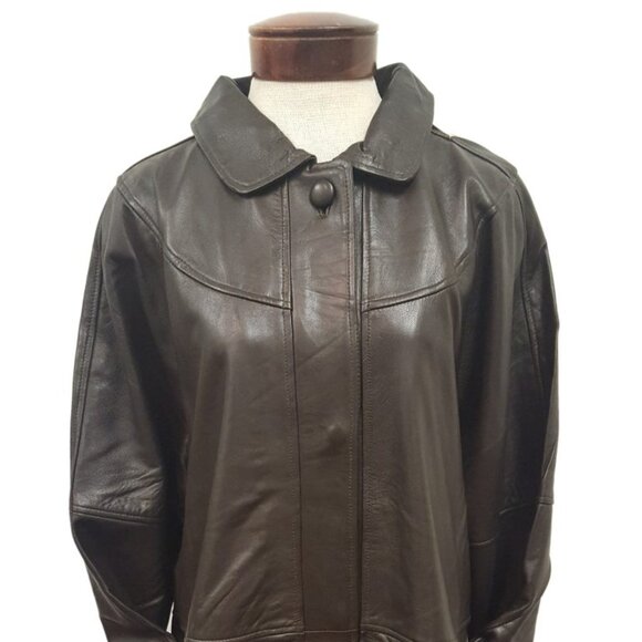 Women’s 7/8th Classy Long Black Leather Swing Coat PLUS SIZE AVAILABLE - Picture 4 of 6